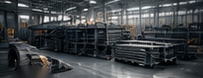 Steel profiles stacked in a fabrication hall